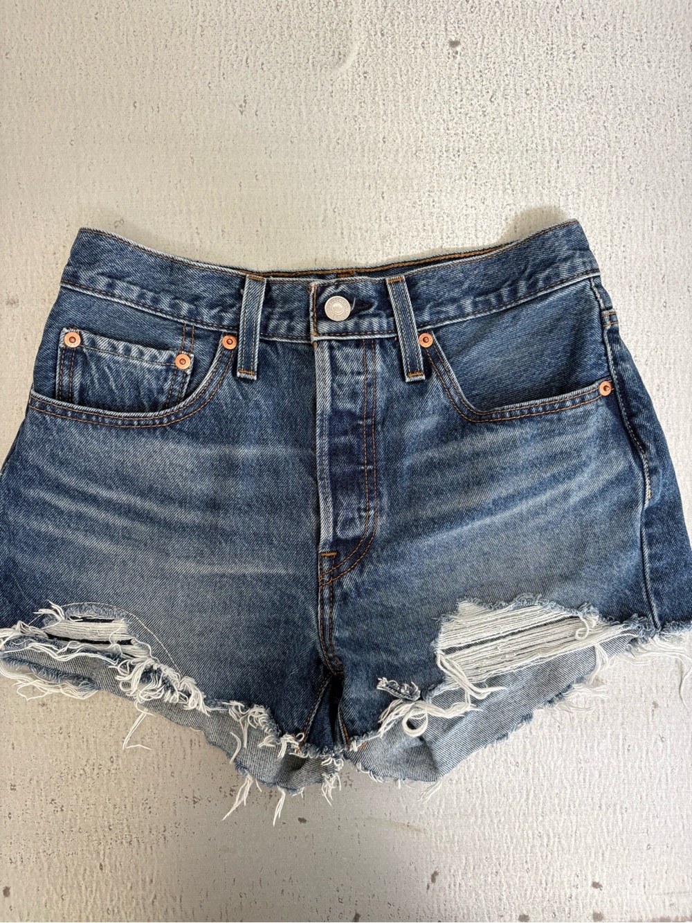 Levi's Distressed Blue High-Rise Denim Shorts